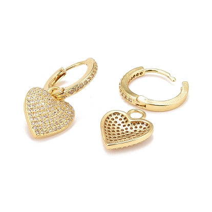 Серьги-кольца с кубическим цирконием в форме сердца, настоящие позолоченные украшения из латуни для женщин, без свинца и без кадмия