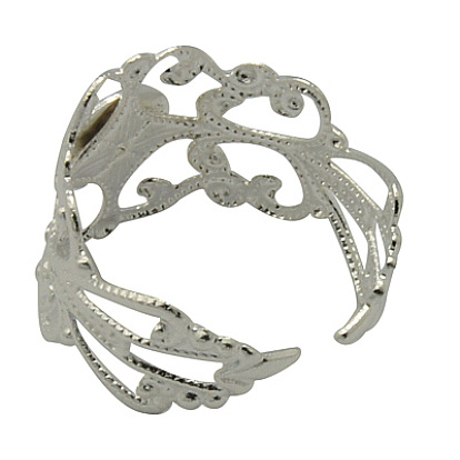 Latón vástagos anillo de filigrana, fornituras base de anillo ajustable, rondo, 17 mm, 8 mm
