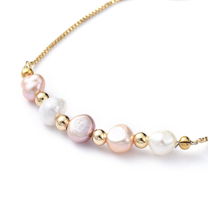 Bracelets ajustables en laiton, bracelets bolo, avec des perles de nacre naturelle, zircone cubique et perles en laiton