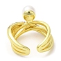 Открытое кольцо-манжета с кубическим цирконием и пластиковыми жемчужными бусинами, золотые латунные кольца