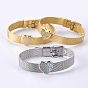 Unisexes 304 bracelets bracelet en acier inoxydable de bracelet, avec breloques coulissantes en laiton à micro-pavé de zircons cubiques, cœur