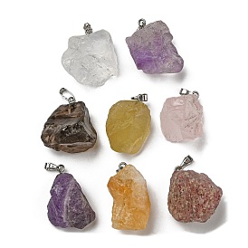 Raw Rough Natural Gemstone Pendants, Nuggets Charms with Stainless Steel Tone 201 Stainless Steel Snap on Bails