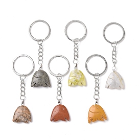 Fish Natural Gemstone Keychain, Stone Lucky Pendant Keychain, with Iron Findings