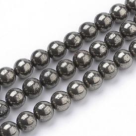 Natural Pyrite Beads Strands, Round