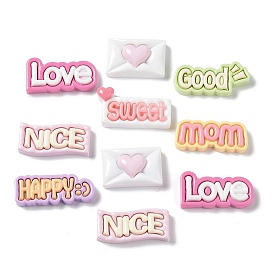 Macaron Color Opaque Resin Cabochons, Rectangle with Word