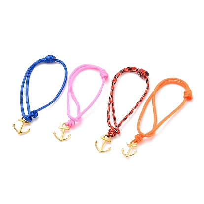 Anchor Alloy Charm Bracelets, with Polyester & Spandex Cord, Golden