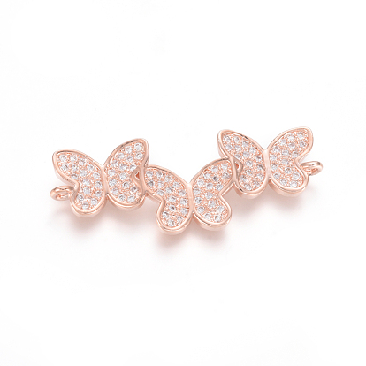 Brass Micro Pave Clear Cubic Zirconia Links Connectors, Butterfly