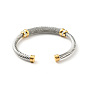 304 Stainless Steel Twist Rope Shape Open Cuff Bangle with Rhinestone for Women