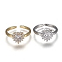 Brass Micro Pave Clear Cubic Zirconia Cuff Rings, Open Rings, Cadmium Free & Lead Free, Heart
