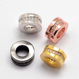 Brass Micro Pave Cubic Zirconia Beads, Column, Large Hole Beads, Lead Free & Nickel Free