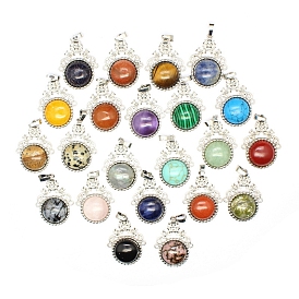 Gemstone Pendants, Half Round Charms with Bowknot