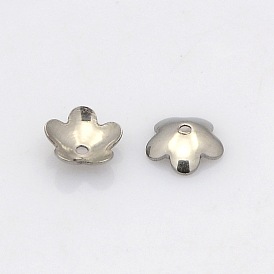 5-Petal 201 Stainless Steel Flower Bead Caps, Hole: 0.7mm