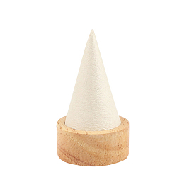 Cone Wooden Single Rings Display Holder with Base, for Ring Storage