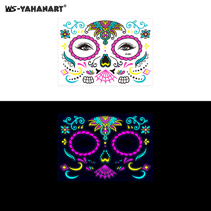Máscara con estampado de flores tatuajes luminosos de arte corporal, pegatinas de papel de tatuajes temporales removibles