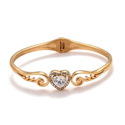 Двойное крыло с кристаллами и стразами с браслетом-манжетой в форме сердца, шарнирный открытый браслет для женщин
