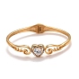 Double aile en strass cristal avec bracelet manchette coeur, bracelet ouvert à charnière pour femme