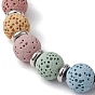 Bracelets de perles tressées rondes en pierre de lave naturelle teinte, bracelet réglable cordons polyester ciré