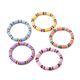 5 pcs 5 ensemble de bracelets extensibles de surfeur heishi en argile polymère de couleur, bracelets empilables pour enfants