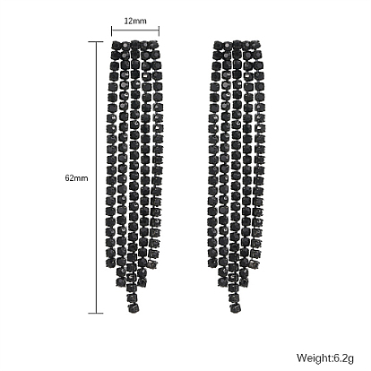 304 Stainless Steel Stud Earrings, Rhinestone Chains Tassel Earrings
