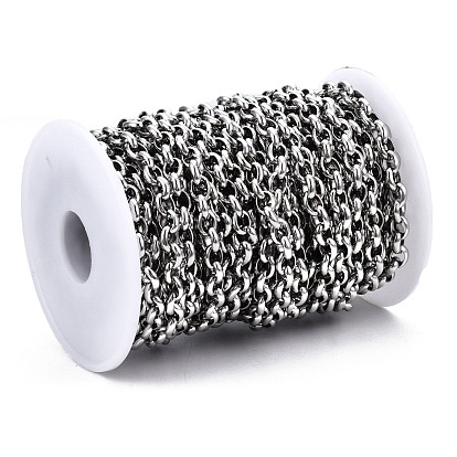 304 Stainless Steel Cable Chains, with Spool, Unwelded, Oval