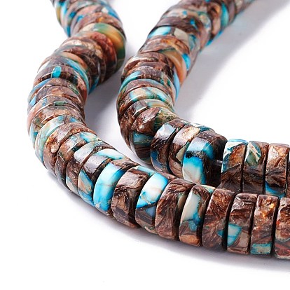 Assembled Synthetic Bronzite and Imperial Jasper Beads Strands, Dyed, Heishi Beads, Flat Round/Disc