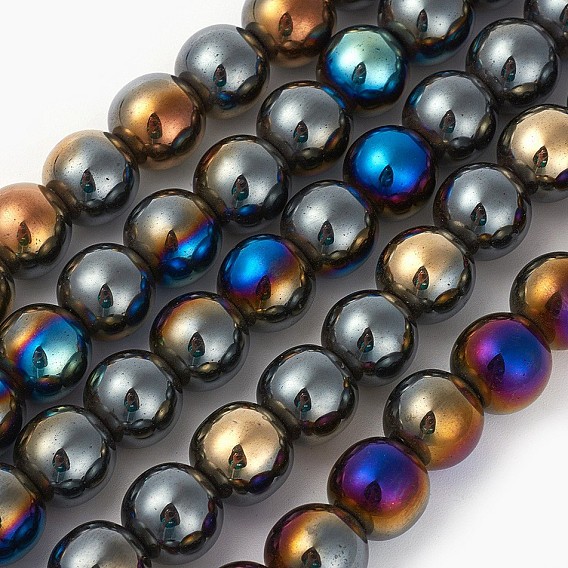 Galvaniques perles d'hématite synthétique non magnétique brins, demi-plaqué, ronde
