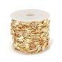 Brass Curved Rectangle & Flat Round Link Chains, Unwelded, with Spool