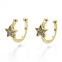 Brass Micro Pave Cubic Zirconia Cuff Earrings,  Nickel Free, Star, Real 16K Gold Plated
