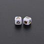 Opaque White Acrylic Beads, Metal Enlaced, Cube with Letters