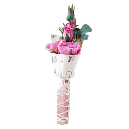Handmade Plastic Artificial Bouquet Flower, with Hexagon Prism Gemstone, for DIY Wedding Party Decoration