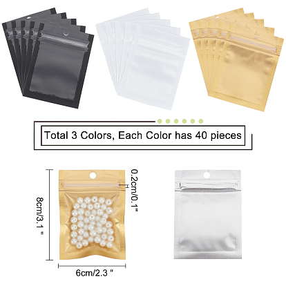 AHANDMAKER 120 Pcs 3 Colors Plastic Zip Lock Bag, Storage Bags, Self Seal Bag, Top Seal, with Window and Hang Hole, Rectangle
