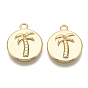 Brass Pendants, Flat Round with Coconut Tree, Nickel Free