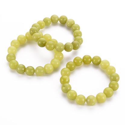 Natural Lemon Jade Beaded Stretch Bracelets, Round