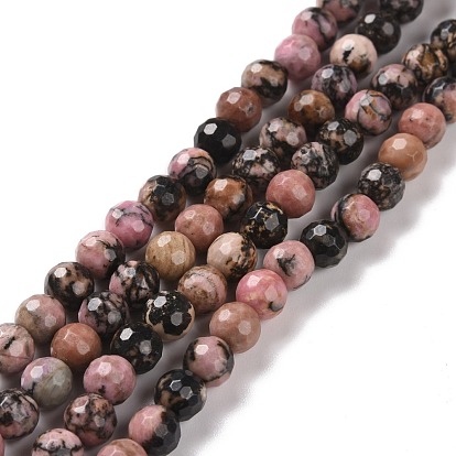 Perlas naturales rhodonite hebras, facetado (128 facetas), rondo