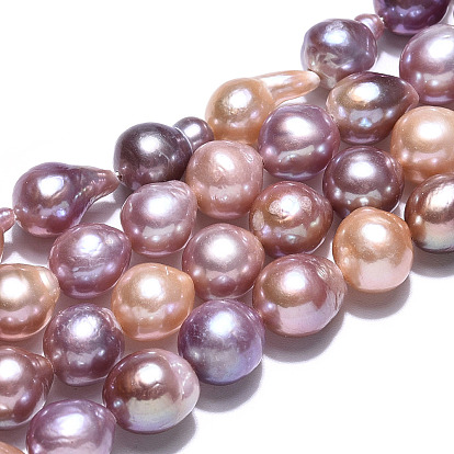 Natural Baroque Pearl Keshi Pearl Beads Strands, Cultured Freshwater Pearl, Round