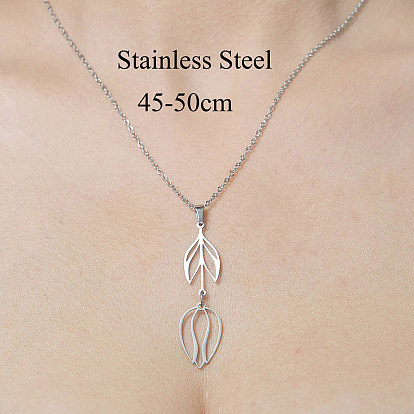 201 Stainless Steel Hollow Tulip Pendant Necklace