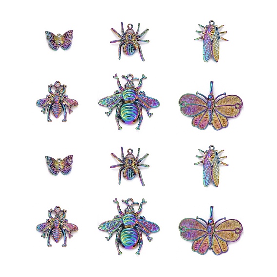 12 pcs 6 pendentifs en alliage sur le thème des insectes de style, sans cadmium et sans plomb