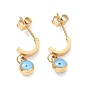 3 Pairs 3 Style Enamel Evil Eye Dangle Stud Earrings, Ion Plating(IP) 304 Stainless Steel Butterfly Tassel Earrings for Women