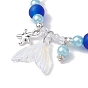 Glass & ABS Plastic Imitation Pearl Beaded Stretch Bracelet, with Starfish & Fishtail Charms