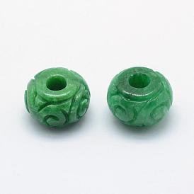 Natural Myanmar Jade/Burmese Jade Beads, Large Hole Beads, Dyed, Flat Round