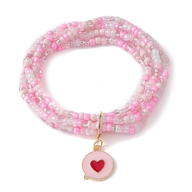 Bracelet multi-brins de perles de graines de verre, bracelet extensible à breloques en alliage d'émail
