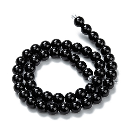 Brins de perles d'onyx noir naturel, teints et chauffée, glaçage, ronde