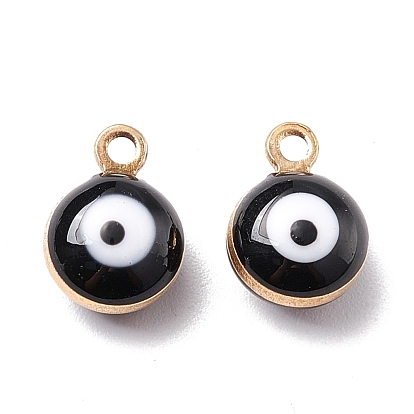 Brass Charms, with Double-sided Enamel, Long-Lasting Plated, Real 18K Gold/925 Sterling Silver Plated, Flat Round with Evil Eye Charms