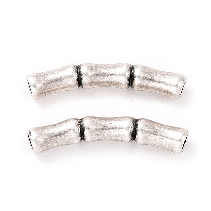 925 Sterling Silver Curved Tube Beads, Bamboop-shaped with Textured