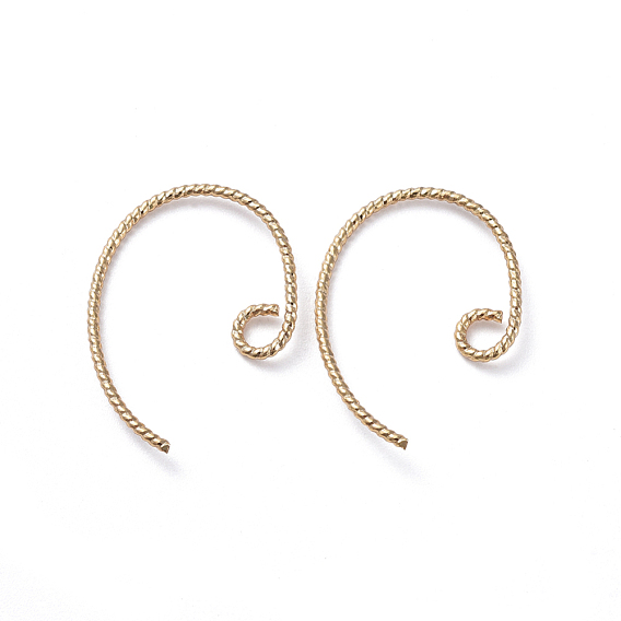 Brass Hook Earrings, with Horizontal Loop, Long-Lasting Plated, Real 18K Gold Plated