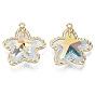 Glass Rhinestone Pendants, with Light Gold Plated Brass Open Back Settings, Starfish