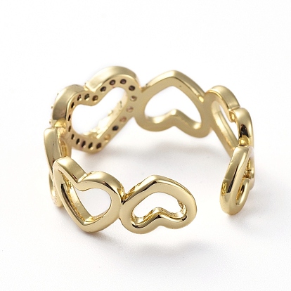 Adjustable Brass Cuff Rings, with Micro Pave Cubic Zirconia, Heart