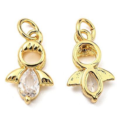Brass with Cubic Zirconia Pendants, Long-Lasting Plated, Lead Free & Cadmium Free, Angel Charm