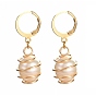 Natural Freshwater Pearl Leverback Earrings for Women, Copper Wire Wrapped Oval Charm Dangle Earrings