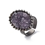 Natural Amethyst Irregular Druzy Horse Eye Open Cuff Ring, Antique Silver Brass Jewelry for Women, Lead Free & Cadmium Free